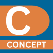 Bright blue background with two bright blue lines: one with the letter C and one with the journal title, Concept.