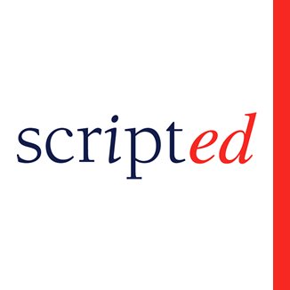 the word scripted in blue and red against a white background.